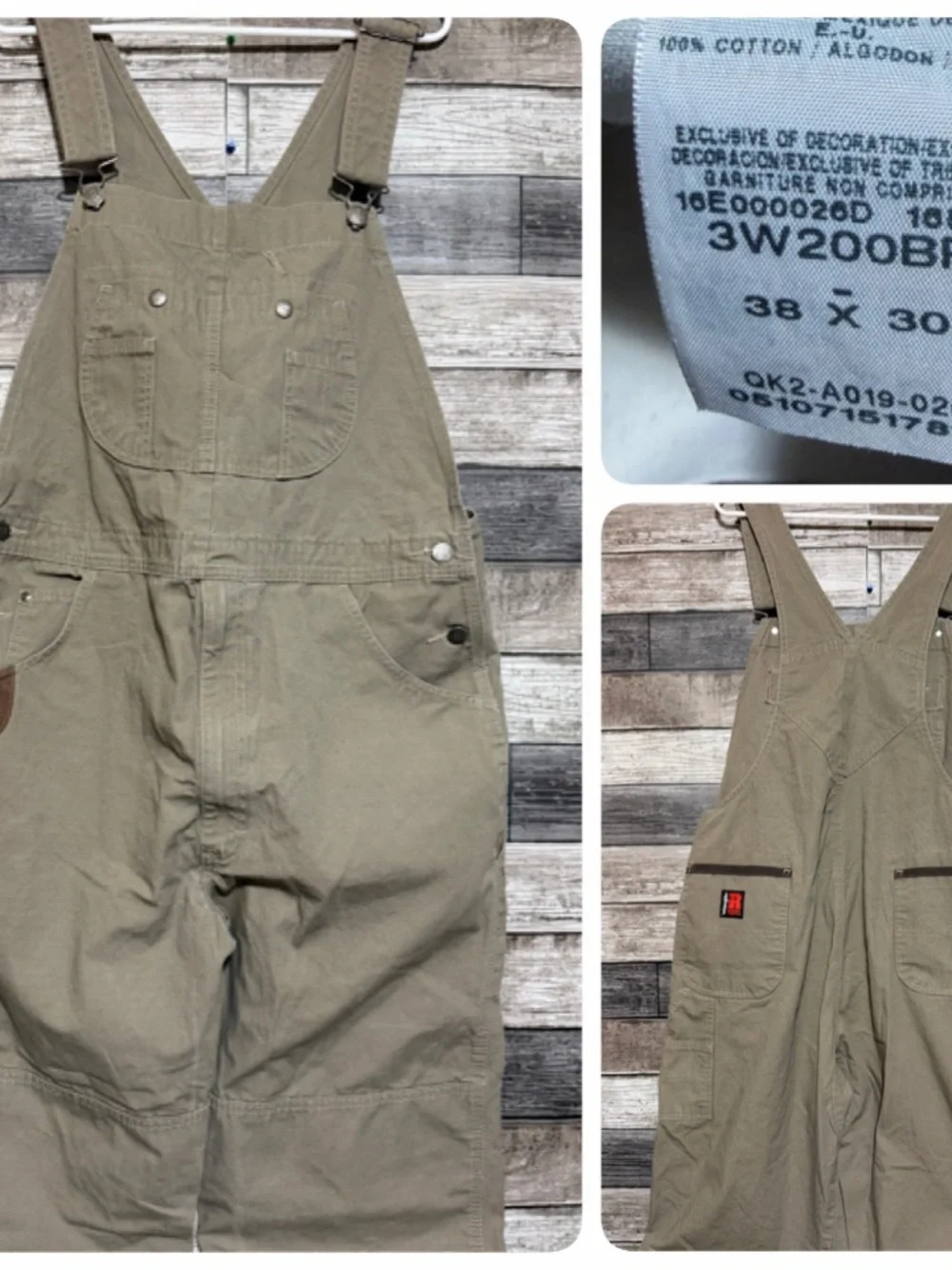 Wrangler Riggs Double Knee Ripstop Overalls Men’s 38x30 Tan (READ)